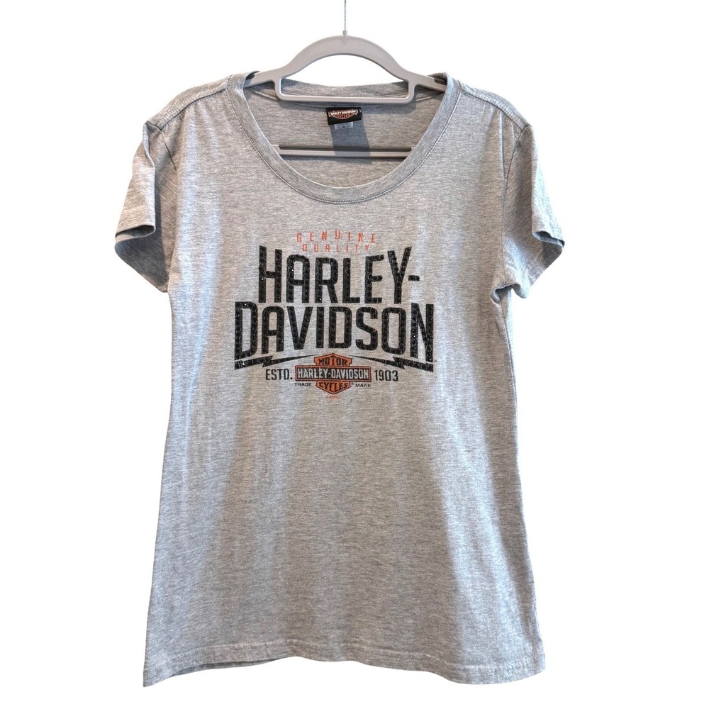Harley-Davidson Graphic T-Shirt Gray Excellent Studded Las Vegas Women Medium